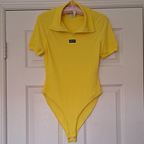 VERSACE Intensive Italy Body Suit Yellow Short Sleeve Sportswear Vintage Sz 10/M - Picture 10 of 11